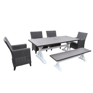 Farmhouse 6 Piece Dining Set with Bench